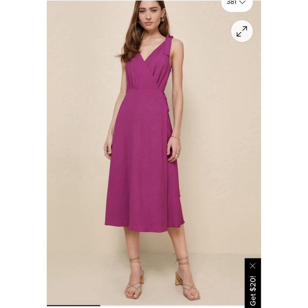 Lulu's NWT Vibrant Magenta Purple Wrap Midi Shoulder‎ Tie Dress SzM